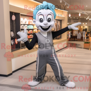 Grå Mime-maskotdraktfigur...