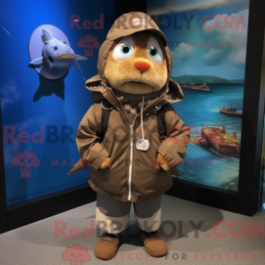 Fantasia de mascote de atum marrom com corta-vento e presilhas para cachecol - Mascotes de atum - RedBrokoly.com