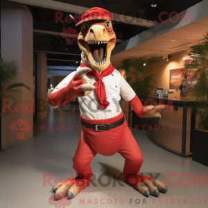 Rød Velociraptor maskot...