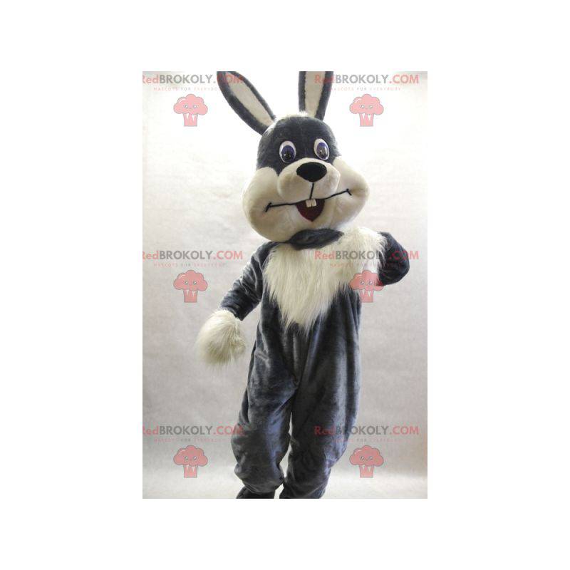 Hairy and cute gray and white rabbit mascot - Redbrokoly.com