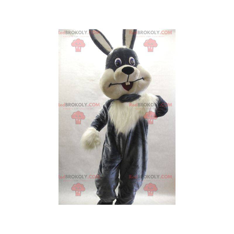 Mascotte de lapin gris et blanc poilu et mignon - Redbrokoly.com