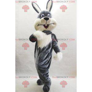 Hairy and cute gray and white rabbit mascot - Redbrokoly.com