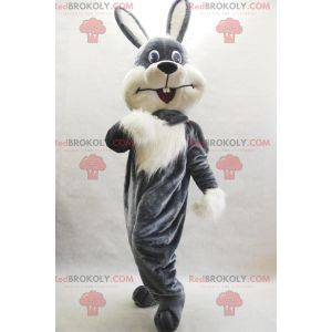 Harig en schattig grijs en wit konijn mascotte - Redbrokoly.com
