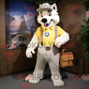 Fantasia de mascote de lobo bege com macacão e pastas - Lobo mascotes - REBROKO_226866 - RedBrokoly.com