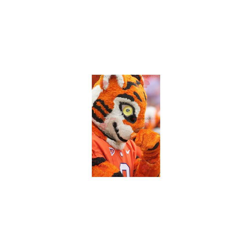 Sort og hvid orange tigermaskot i sportstøj - Redbrokoly.com