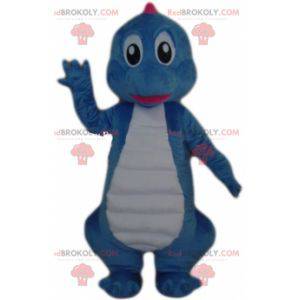 Mascote gigante de dinossauro azul e branco - Redbrokoly.com