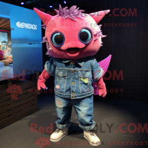 Magenta tun maskot kostume...