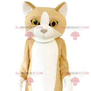 Mascota gato gigante de color beige y blanco. Disfraz de gato -