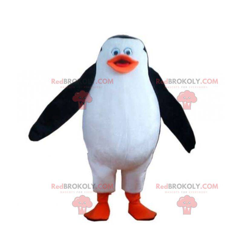 Mascotte pinguino bianco nero e arancione paffuto e carino -