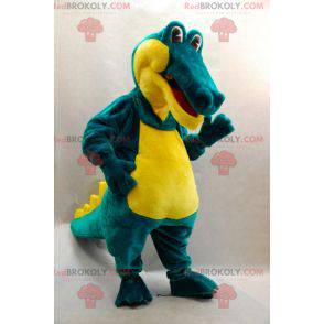 Mascotte de crocodile vert et jaune doux et amusant -