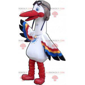 Mascotte de cigogne blanche avec des ailes multicolores -