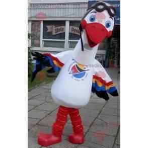 Hvid stork maskot med flerfarvede vinger - Redbrokoly.com