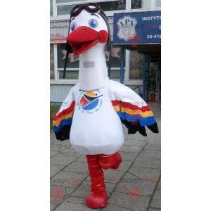 White stork mascot with multicolored wings - Redbrokoly.com