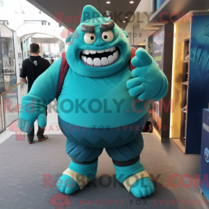 Teal Ogre maskotdraktfigur...