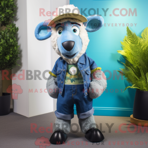 Cyan Suffolk Sheep maskot...