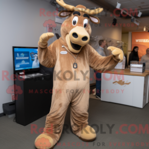 Máscara de máscara Tan Moose com capuz e macacão - Alces mascotes - REBROKO_227474 - RedBrokoly.com