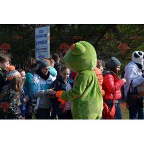 Velmi realistický bílý a oranžově zelený žabí maskot -