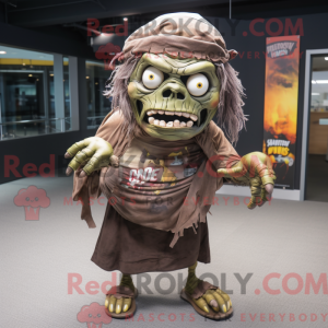 Brun zombiemaskotdraktfigur...