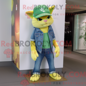Lime grön kattmaskot drakt...