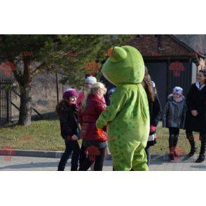 Velmi realistický bílý a oranžově zelený žabí maskot -