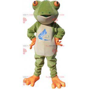 Very realistic white and orange green frog mascot -