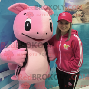 Fantasia de mascote de axolotes cor-de-rosa com moletom e bonés - Mascotes axolotes - REBROKO_227635 - RedBrokoly.com
