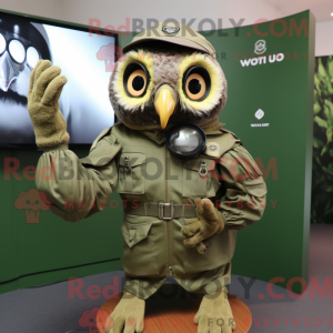 Oliven ugle maskot kostume...