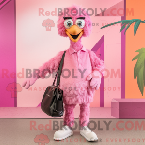 Pink Emu maskot kostume...