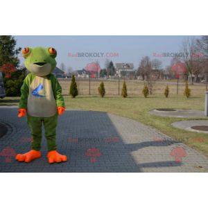 Very realistic white and orange green frog mascot -
