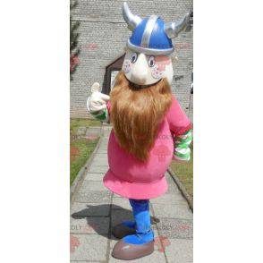 Bearded Viking mascot dressed in pink with a helmet -