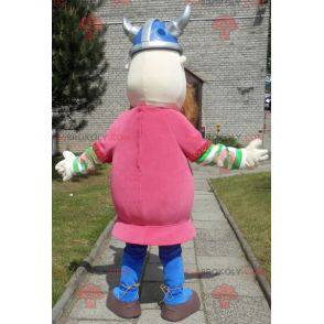 Bearded Viking mascot dressed in pink with a helmet -