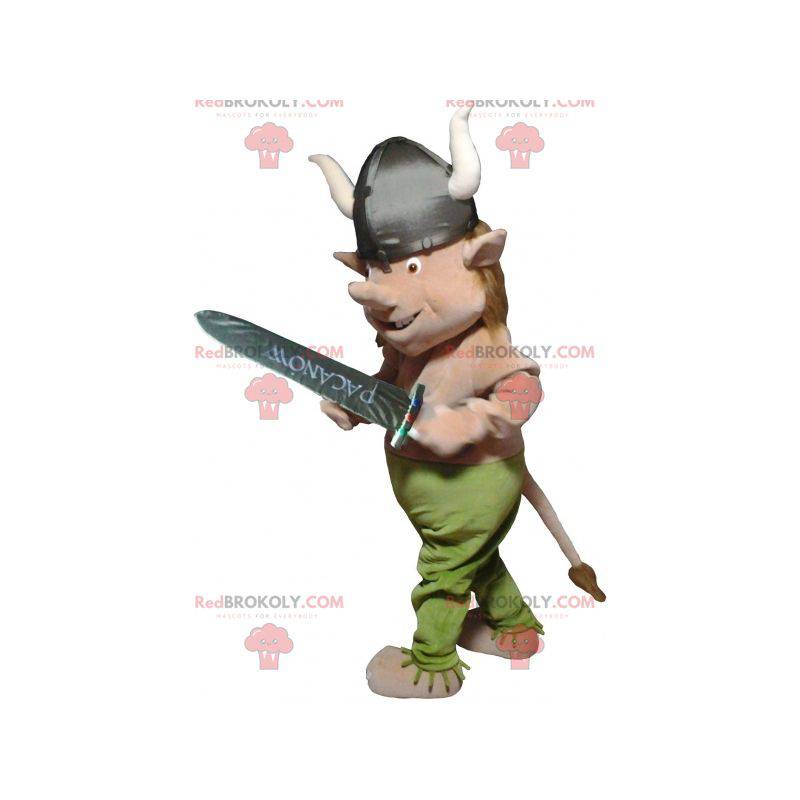 Troll kabouter mascotte met een Vikinghelm - Redbrokoly.com