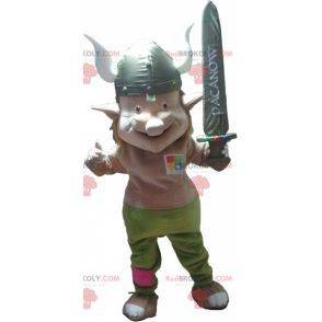 Mascotte de lutin de troll avec un casque de Viking -