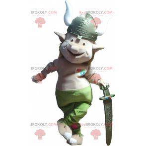 Troll kabouter mascotte met een Vikinghelm - Redbrokoly.com