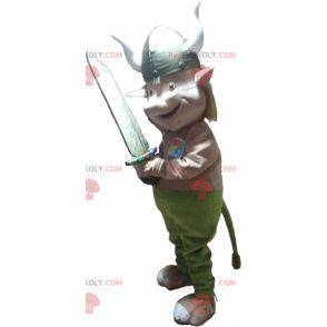 Troll kabouter mascotte met een Vikinghelm - Redbrokoly.com