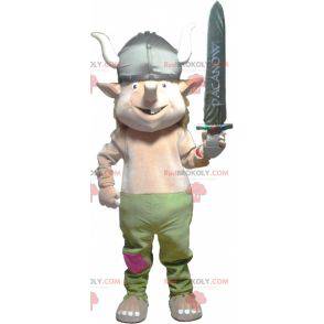 Mascotte de lutin de troll avec un casque de Viking -