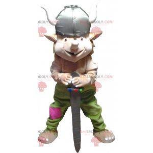 Troll kabouter mascotte met een Vikinghelm - Redbrokoly.com