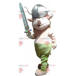 Trollkobold-Maskottchen mit Wikingerhelm - Redbrokoly.com