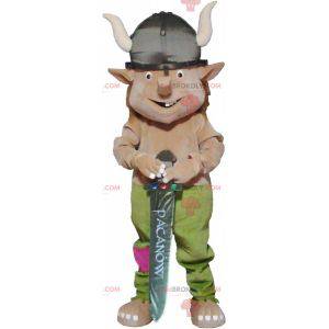 Troll leprechaun mascot with a Viking helmet - Redbrokoly.com