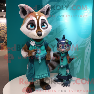 Teal Raccoon mascot costume...