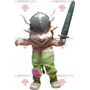 Mascotte de lutin de troll avec un casque de Viking -
