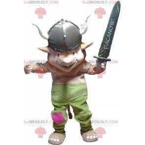 Mascotte de lutin de troll avec un casque de Viking -