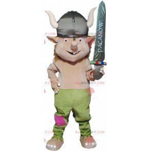 Troll kabouter mascotte met een Vikinghelm - Redbrokoly.com
