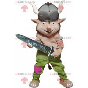 Troll kabouter mascotte met een Vikinghelm - Redbrokoly.com