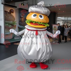 Sølv hamburgermaskotkostyme...