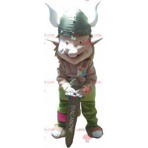 Troll leprechaun mascot with a Viking helmet - Redbrokoly.com