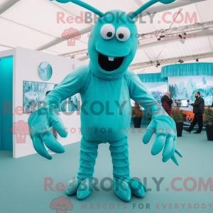 Cyan Lobster mascot costume...