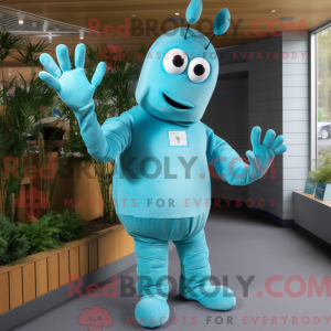 Cyan Lobster maskot kostume...