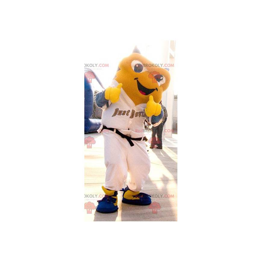 Yellow fish mascot in white outfit - Redbrokoly.com