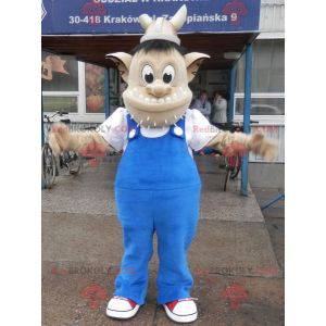 Trollmaskottchen mit Wikingerhelm. Kreatur Maskottchen -